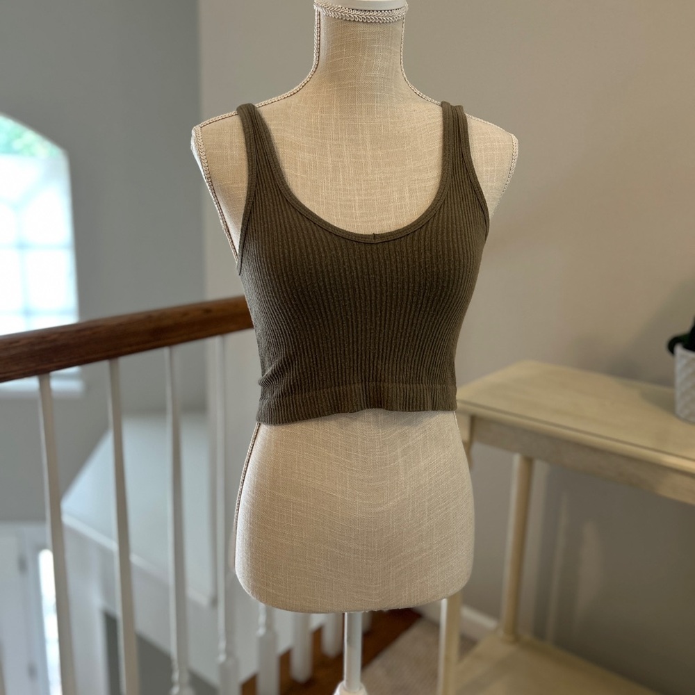 Urban Outfitters Khaki Ribbed Crop Top